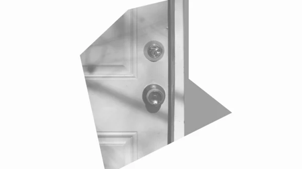Grey and white graphic of a front door.