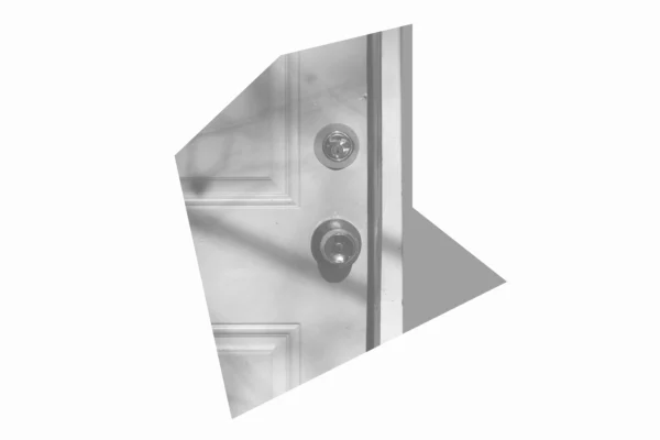 Grey and white graphic of a front door.