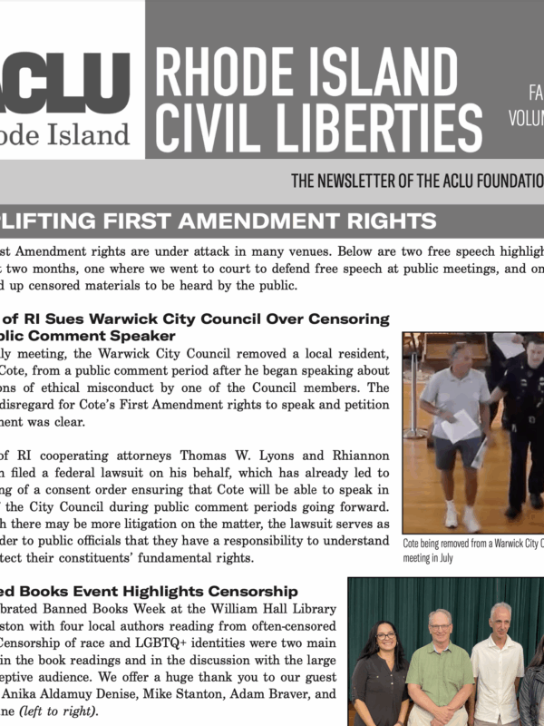 2023 ACLU of RI Fall Newsletter Cover