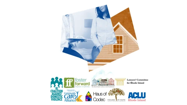 Logos of RI plaintiffs, RI Coalition Against Domestic Violence v. Robert F. Kennedy, Jr. Blue and brown graphics of a house and a healthcare provider.