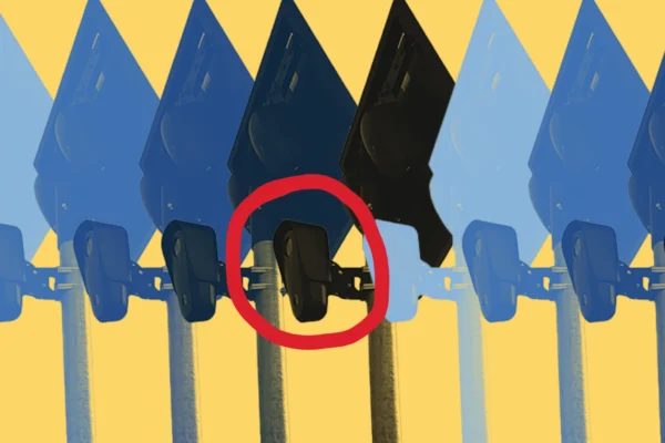 Yellow background with gradient of blue Flock cameras.