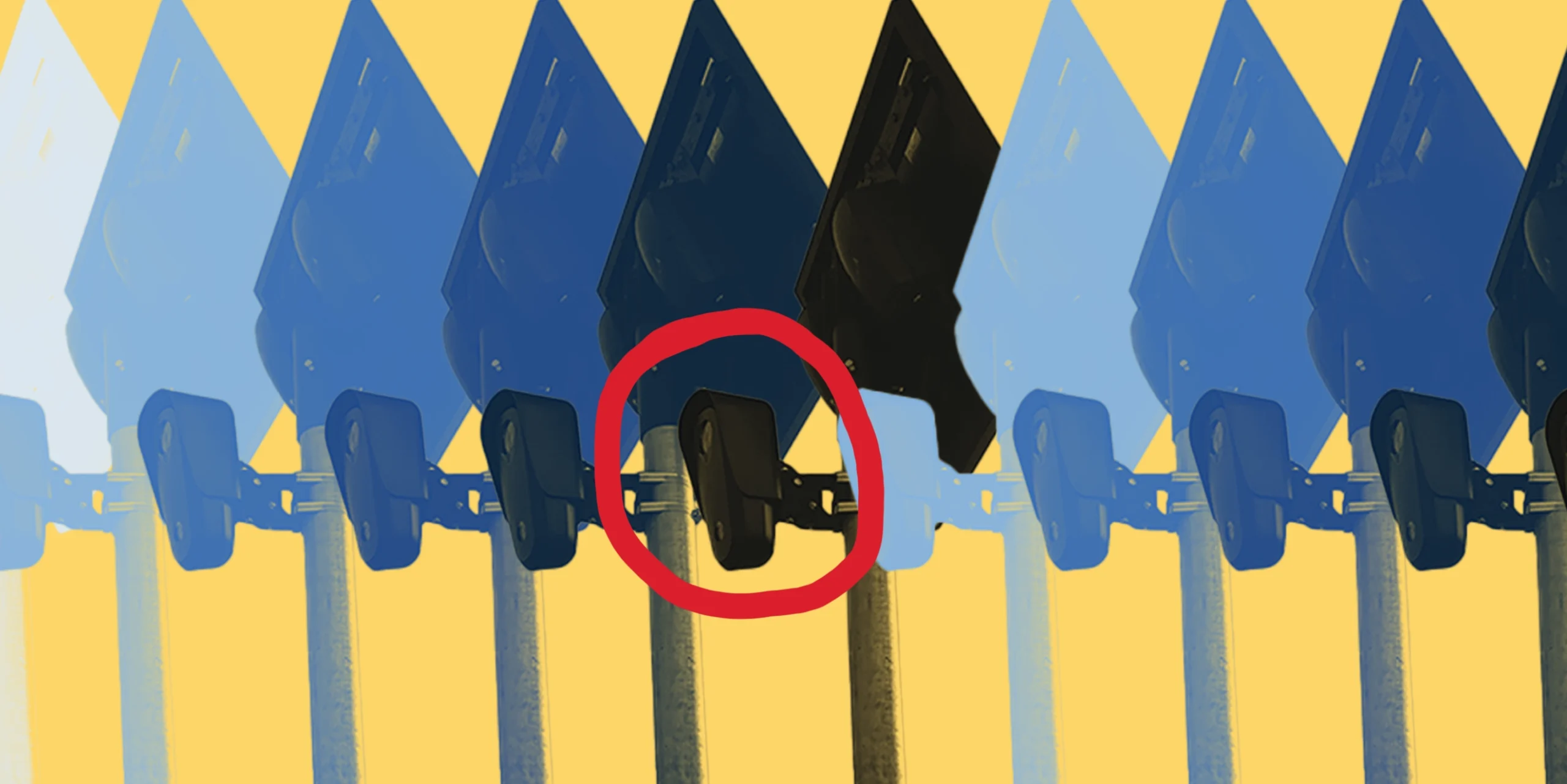 Yellow background with gradient of blue Flock cameras.