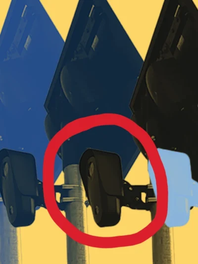 Yellow background with gradient of blue Flock cameras.