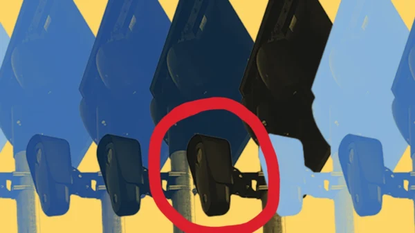 Yellow background with gradient of blue Flock cameras.