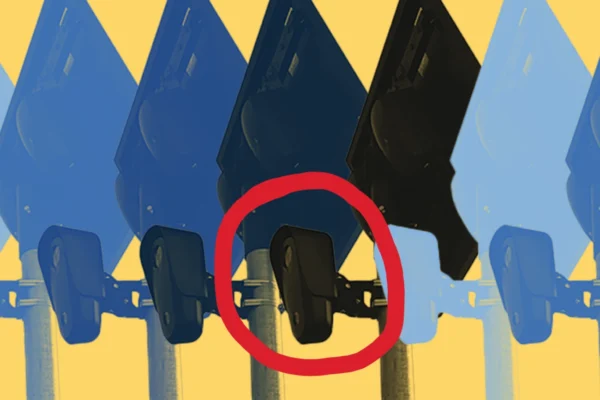 Yellow background with gradient of blue Flock cameras.