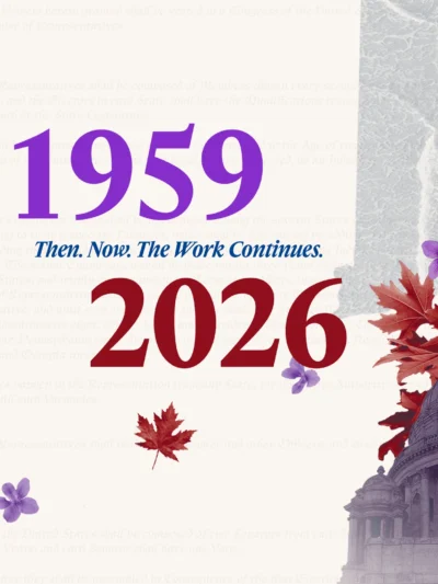 Cream background with red leaves and purple violets, RI State House, and text about the upcoming annual meeting.
