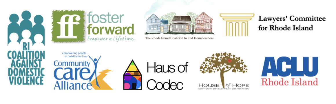 Eight color logos of the Rhode Island plaintiffs and two counsel organizations, including the ACLU of RI