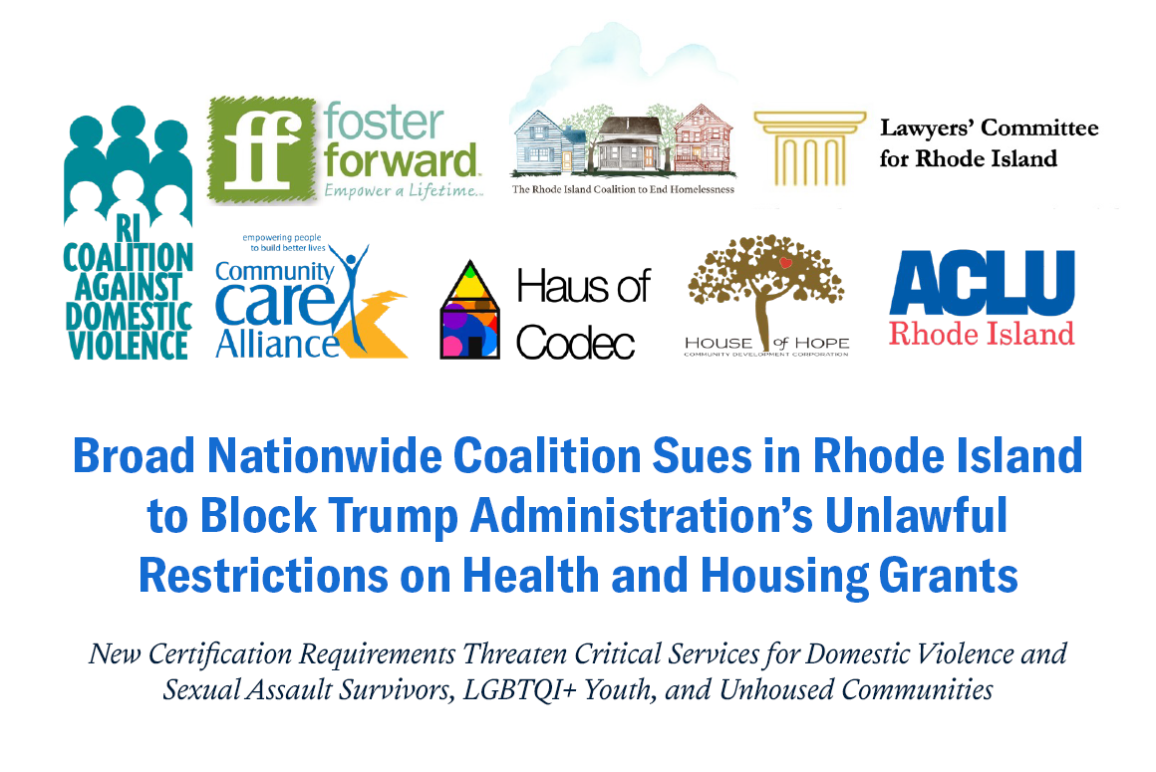 Logos and headline about RI Coalition Against Domestic Violence v. Robert F. Kennedy, Jr.