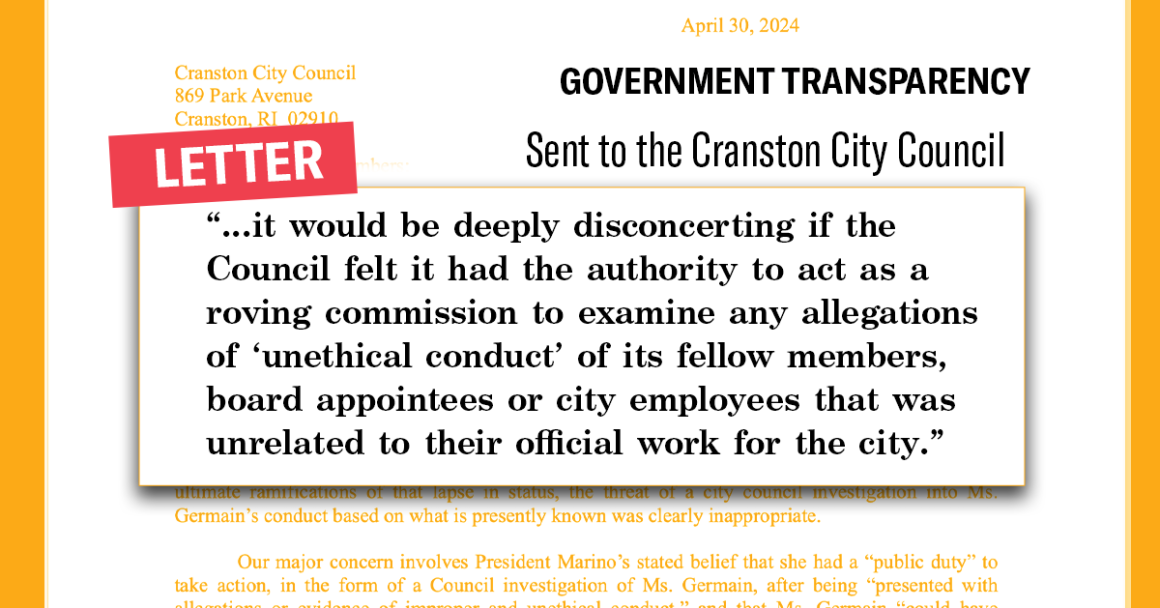 Letter to Cranston City Council after Aniece Germain Resignation