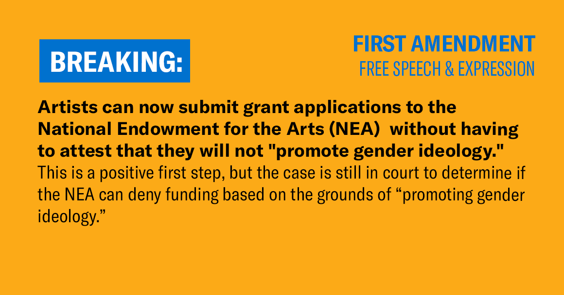 In Response to ACLU Lawsuit, National Endowment for the Arts Removes Certification Requirement on Funding Applications 