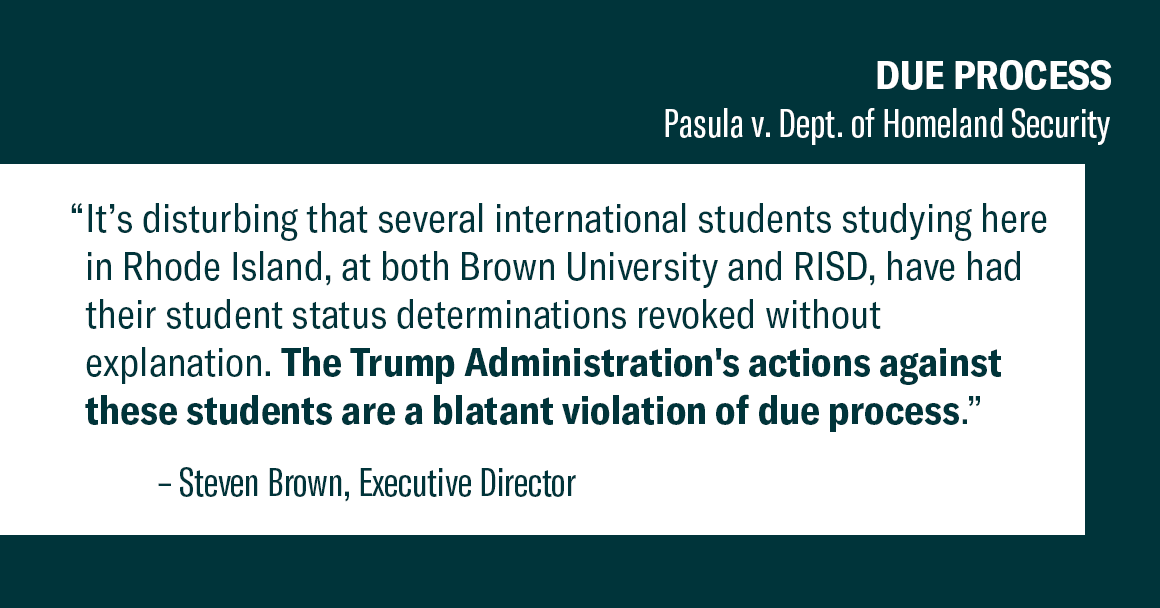 ACLU files class action lawsuit challenging terminated student status of students in New Hampshire, Massachusetts, Maine, Rhode Island, and Puerto Rico