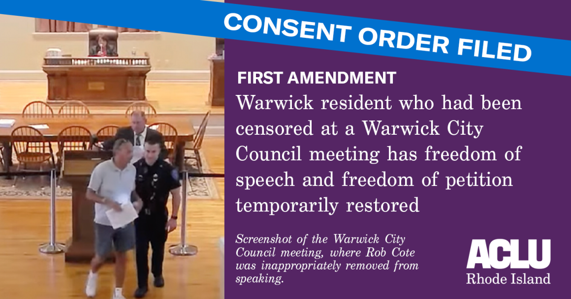 Court Enters Consent Order Reversing Censorship of Warwick Public Comment Speaker 