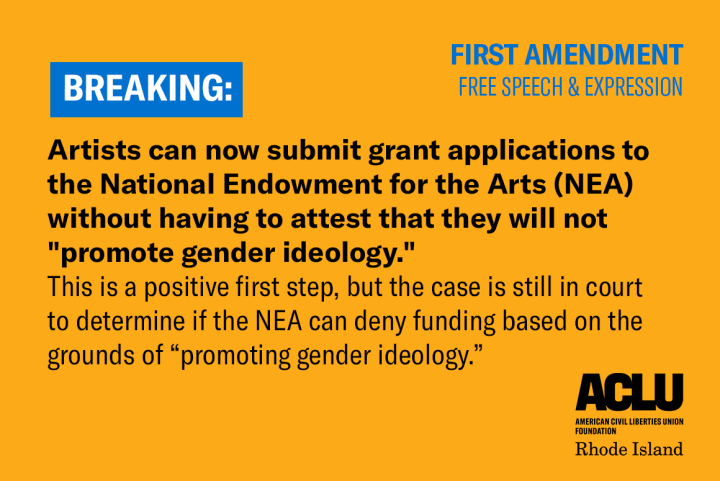 In Response to ACLU Lawsuit, National Endowment for the Arts Removes Certification Requirement on Funding Applications