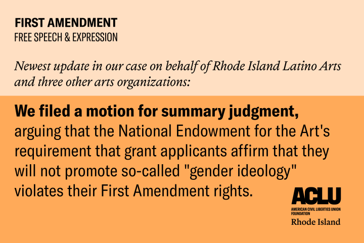R.I. Latino Arts Argues in Court that “Gender Ideology” Is Still Unconstitutionally Penalized by National Endowment for the Arts R.I. Latino Arts Argues in Court that “Gender Ideology” Is Still Unconstitutionally Penalized by National Endowment for the Arts