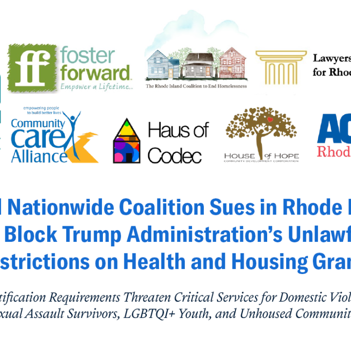Logos and headline about RI Coalition Against Domestic Violence v. Robert F. Kennedy, Jr.